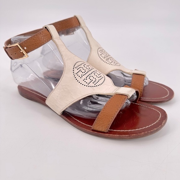 Tory Burch Zoey Leather Logo Sandals Size 8.5 FLAWS